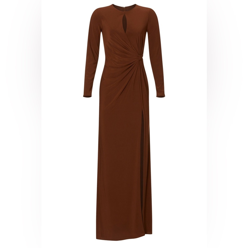 Mac Duggal Ieena Keyhole Draped Maxi Gown Long Sleeve Dress Size 14 Chocolate - Picture 7 of 12